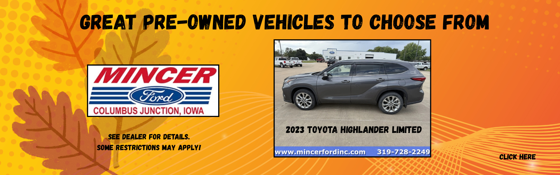 Pre owned vehicles banner Sept. 2026