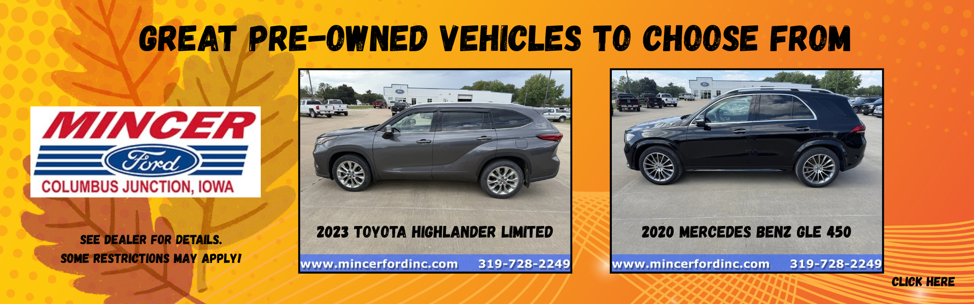 Pre owned vehicles banner Sept. 2026